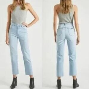 Rollas Original High Rise Straight Raw Cut Off Hem Light Wash Jeans 27